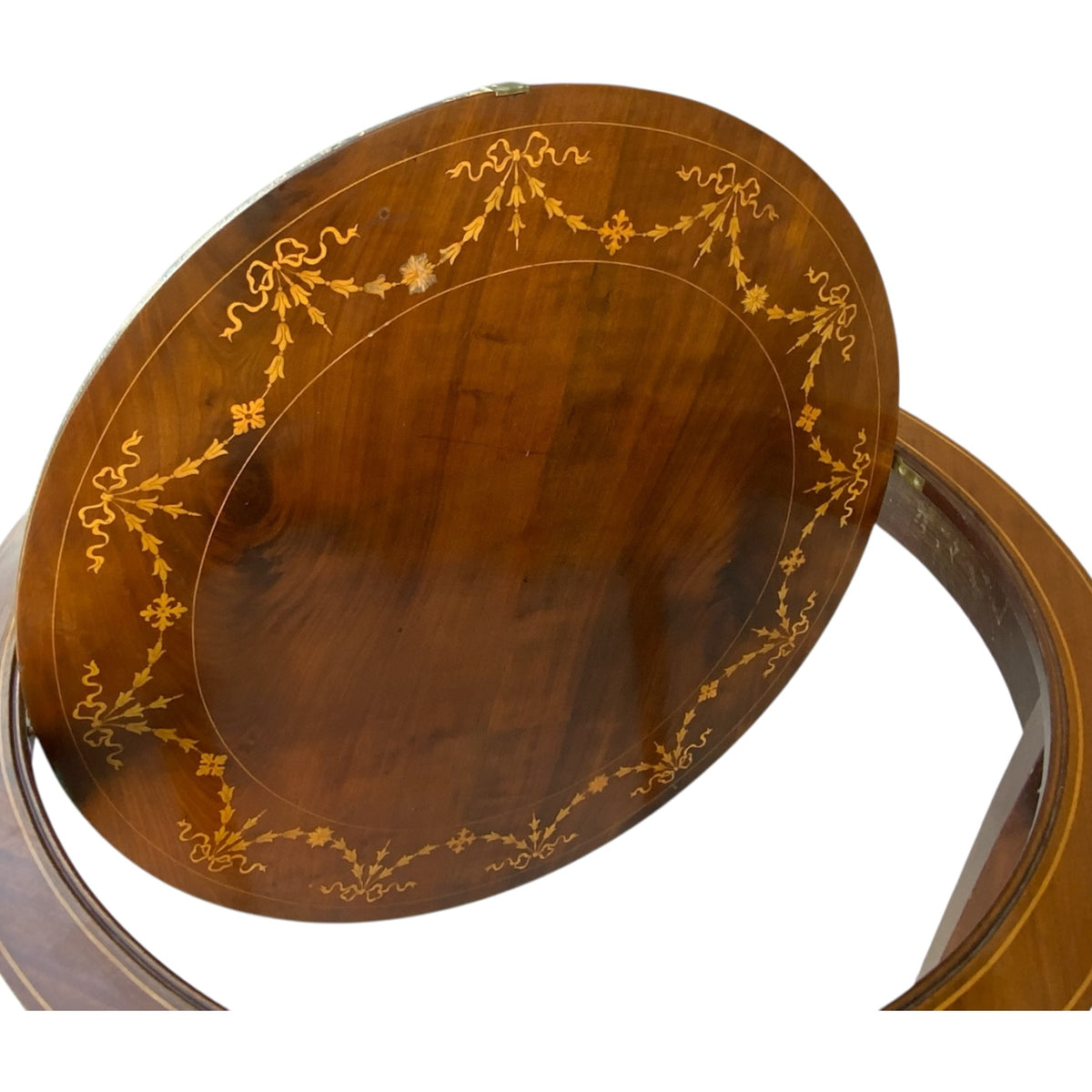 Antique Rare English Sheraton Revival Mahogany & Marquetry Circular Pivoting-Center Games Table 19th Century