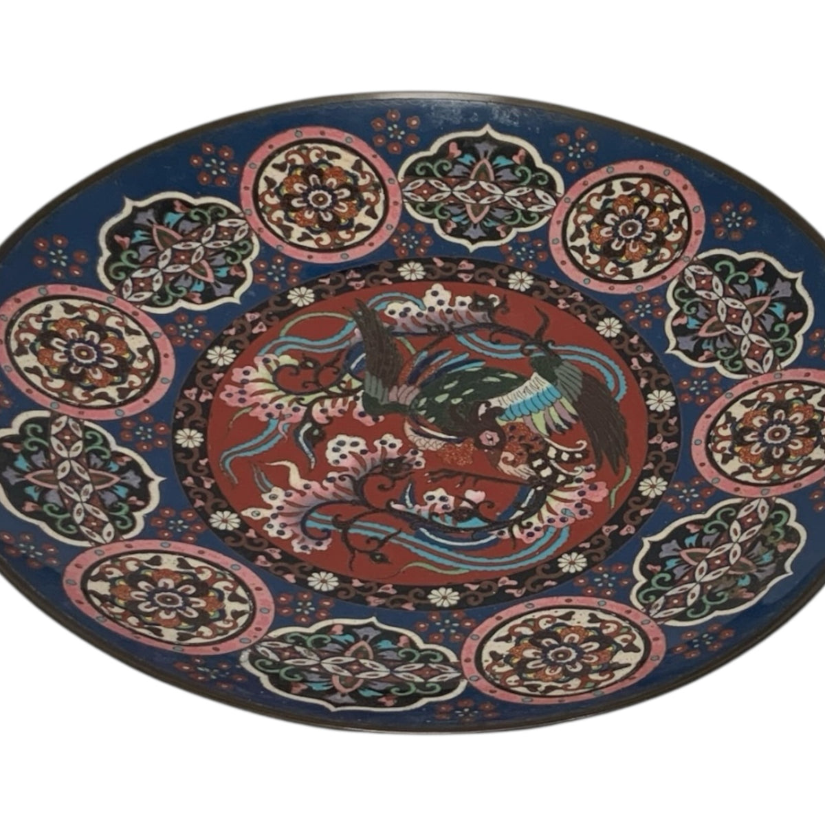 Antique Japanese Meiji Cloisonné Hō-ō Phoenix Goldstone Charger c. 1880-1900