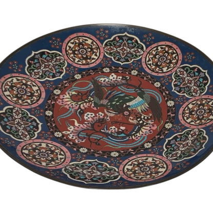 Antique Japanese Meiji Cloisonné Hō-ō Phoenix Goldstone Charger c. 1880-1900