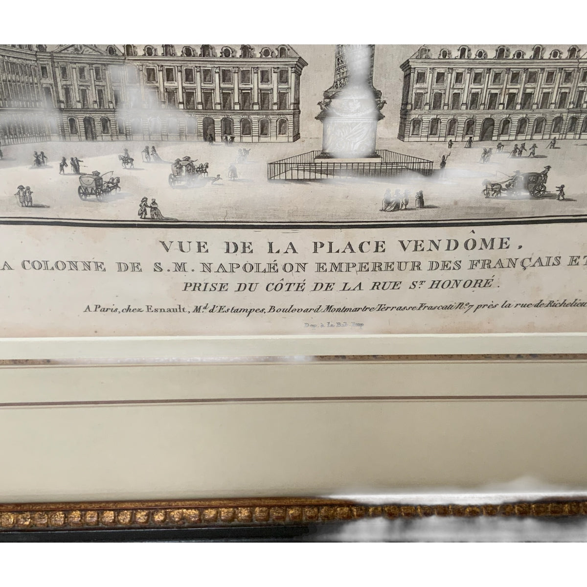 Pair of 19th C. French Architectural Engravings of Place Vendôme Custom Framed by J. Pocker & Son, NYC