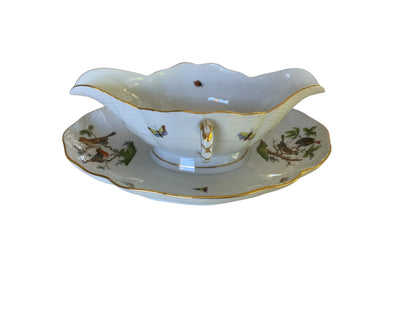 Herend Rothschild Bird Large Attached Gravy Boat Server Porcelain 222/RO Made in Hungary