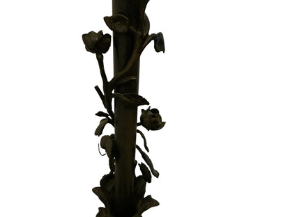 Vintage 1920s Spanish Revival Wrought Iron Bridge Floor Lamp with Ruffled Sunset Art Glass Shade Adjustable 55" - 67" 1920s-1930s