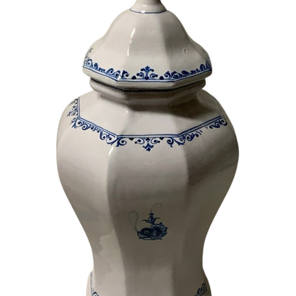 Rare Vintage 3-Piece Italian Majolica Centerpiece Set for Gump's Blue & White Tulipiere, Platter & Matching Pair of Lidded Ginger Jars Italy 1970s-1980s