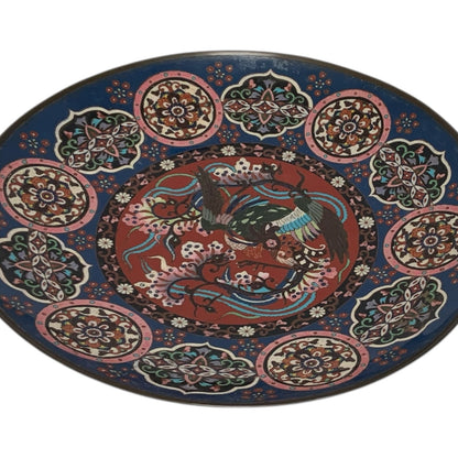Antique Japanese Meiji Cloisonné Hō-ō Phoenix Goldstone Charger c. 1880-1900