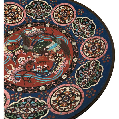 Antique Japanese Meiji Cloisonné Hō-ō Phoenix Goldstone Charger c. 1880-1900