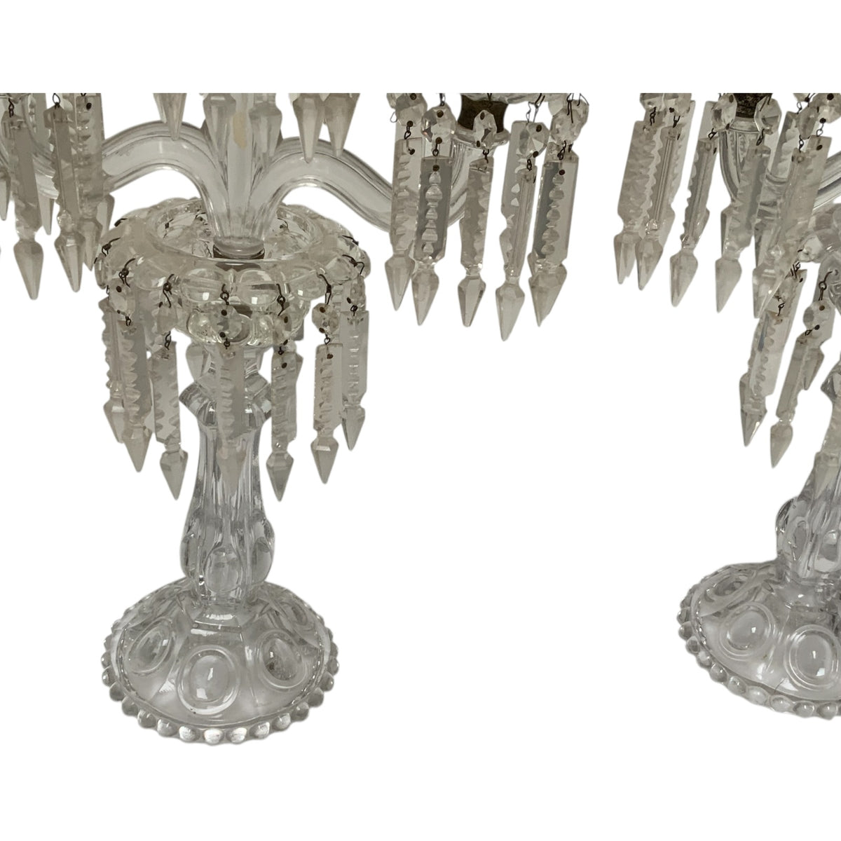 Vintage Pair 14" Modular Crystal 3-Light Candelabras Threaded European Lead Crystal Complete with Prisms