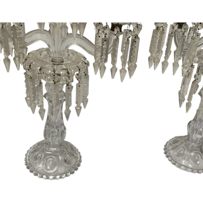 Vintage Pair 14" Modular Crystal 3-Light Candelabras Threaded European Lead Crystal Complete with Prisms
