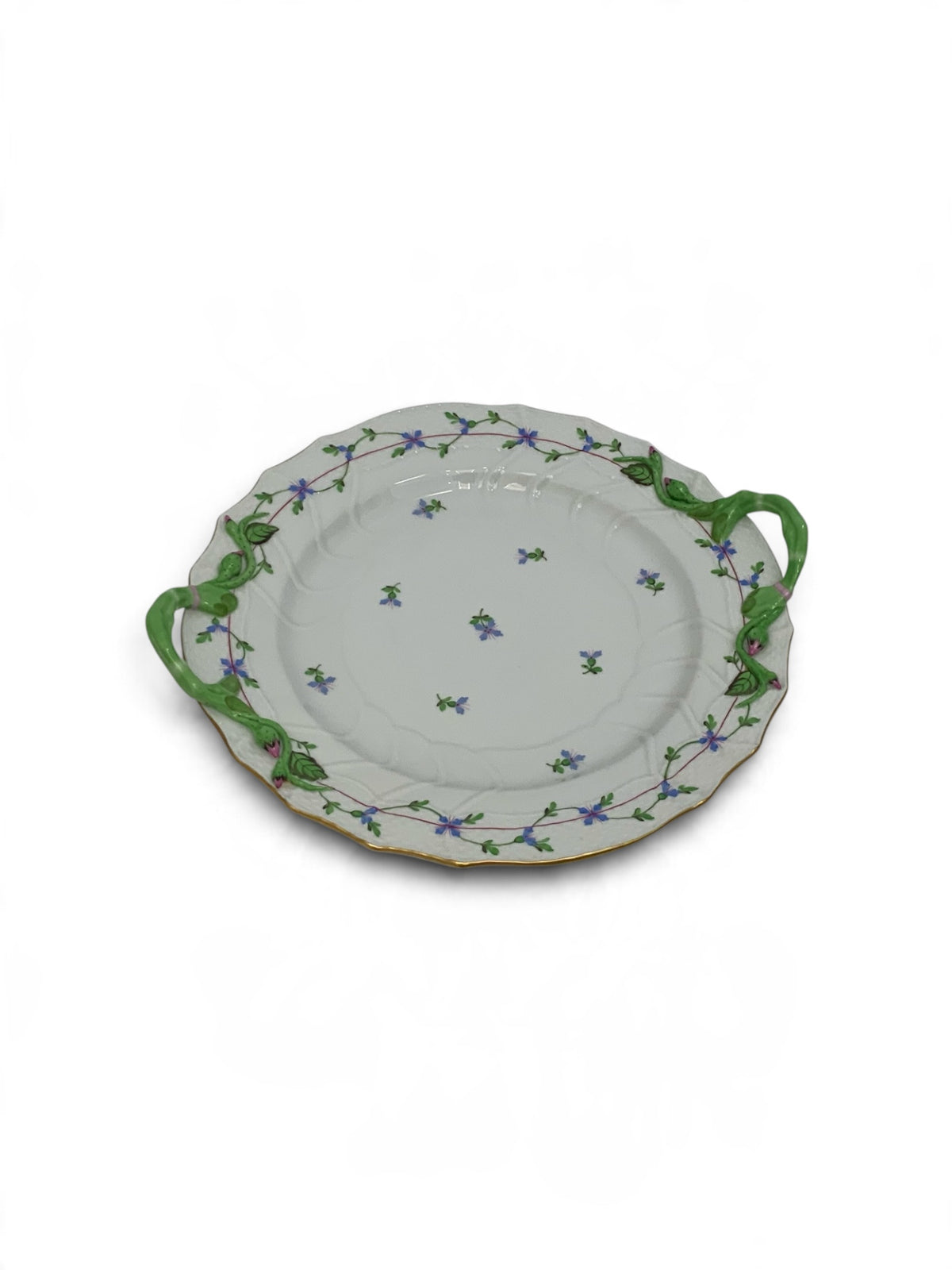 Herend Blue Garland PBG Model 1173 Handled 12-Inch Chop Plate Round Serving Platter Hungary c. 1960-1980 Discontinued