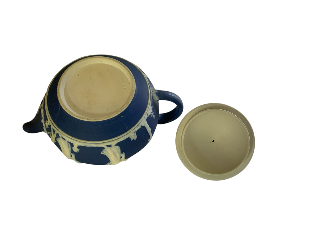 Antique Wedgwood Cobalt Blue Jasperware Dip Teapot Made in England c. 1891-1908