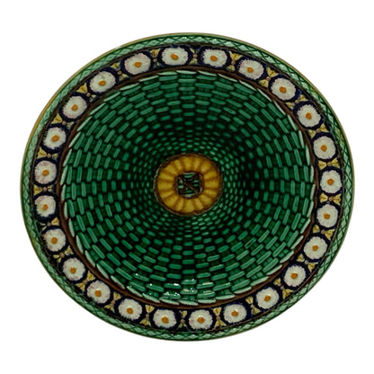 Antique Wedgwood Stanley Pattern Victorian Majolica Basket Weave Floral Plate England c. 1870s