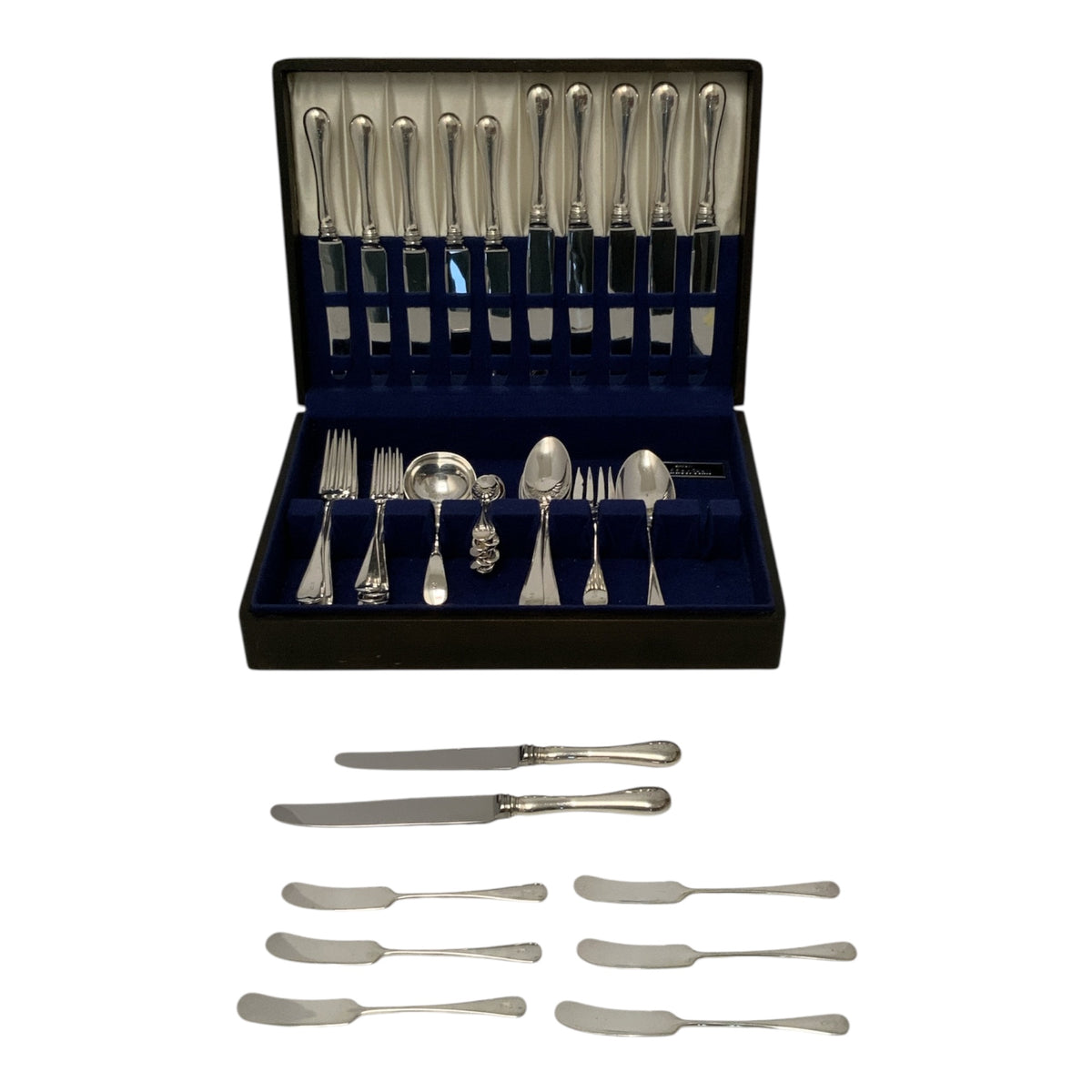 Birks Old English Sterling Silver 52 Piece Monogrammed Flatware Service with Fitted Chest Canada c. 1920s-1950s