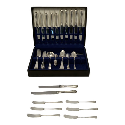 Birks Old English Sterling Silver 52 Piece Monogrammed Flatware Service with Fitted Chest Canada c. 1920s-1950s