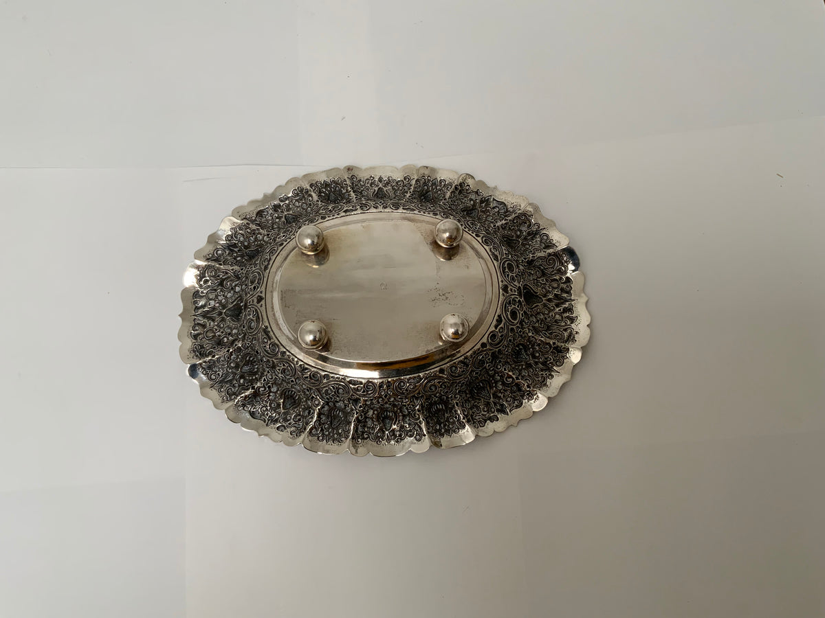 HST Antique Djokja Yogya .800 Silver Articulated Pierced Footed Centerpiece Bowl c. 1930s-1940s