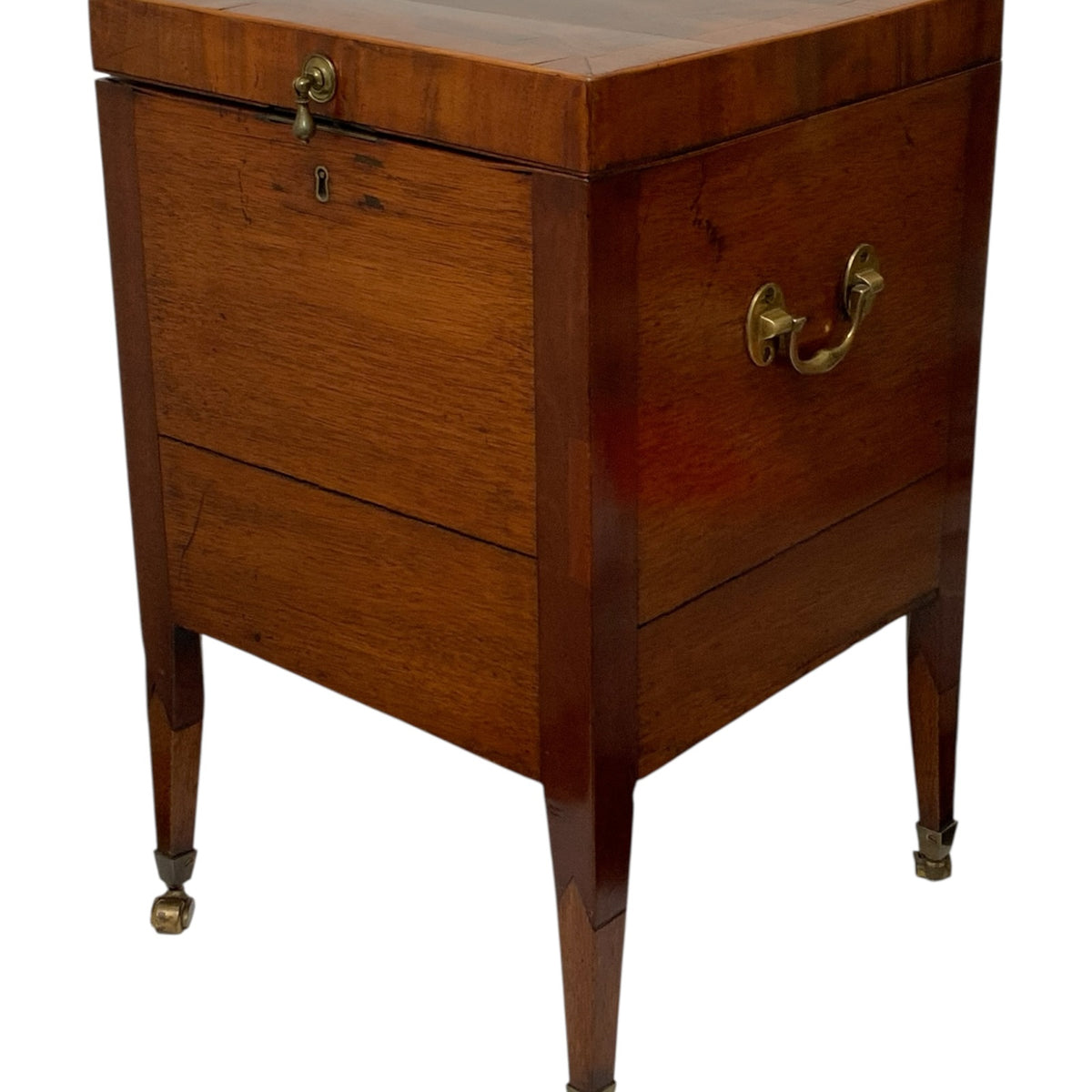 George III/Regency/Federal Inlaid Flame Mahogany Square Cellarette on Stand Circa 1795–1810
