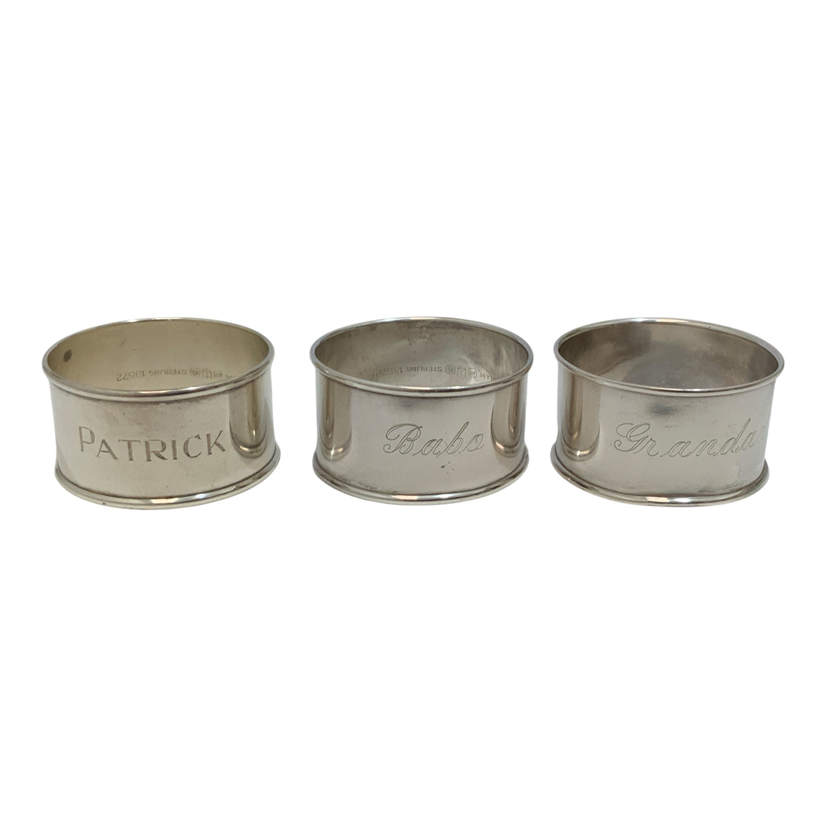 Antique Gorham Sterling Silver Napkin Rings Set of 3 – Grandad, Babo & Patrick – #13572