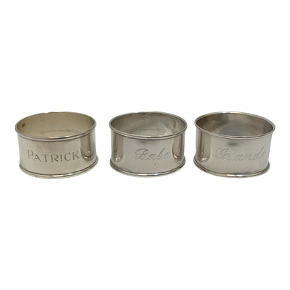 Antique Gorham Sterling Silver Napkin Rings Set of 3 – Grandad, Babo & Patrick – #13572