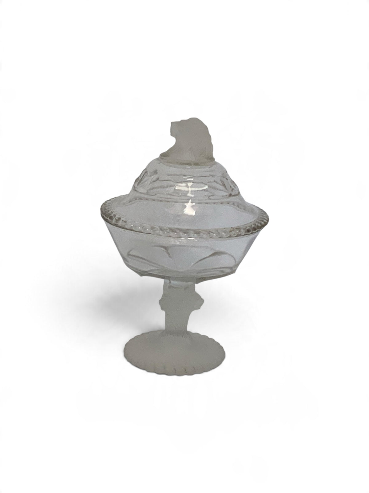 Antique Gillinder & Sons Frosted Lion Pattern Covered Glass Compote 11" America c. 1876–1900
