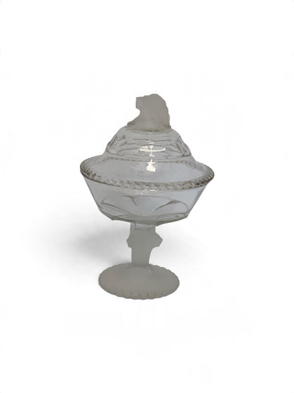 Antique Gillinder & Sons Frosted Lion Pattern Covered Glass Compote 11" America c. 1876–1900