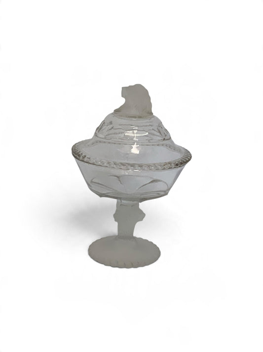 Antique Gillinder & Sons Frosted Lion Pattern Covered Glass Compote 11" America c. 1876–1900