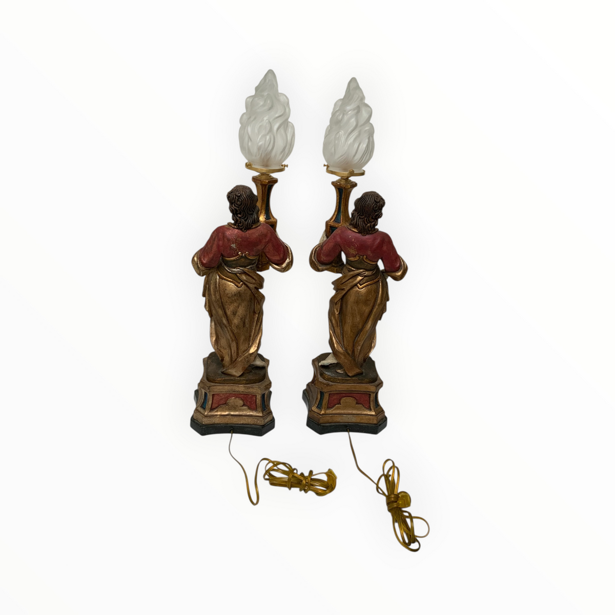 Vintage Pair of Maitland-Smith Italian Baroque Style Figural Table Lamps Italy 1980s-1990s