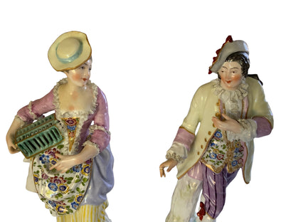 Fine Pair of Antique Meissen First-Quality Porcelain Rococo Figurines Made in Germany c. 1860-1890