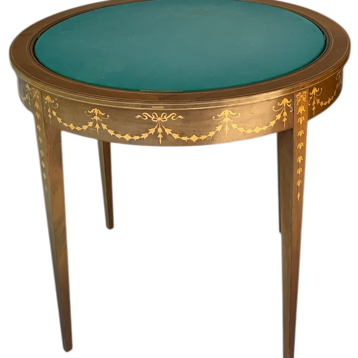 Antique Rare English Sheraton Revival Mahogany & Marquetry Circular Pivoting-Center Games Table 19th Century