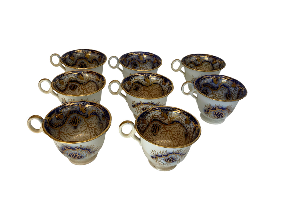 Rare Set of 8 Antique Minton Porcelain Teapcups Pattern 832 Gold Seaweed Filigree Circa 1813 NO SAUCERS