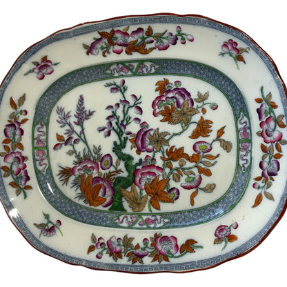 Rare Pair of Antique Minton BB New Stone 11" Oval Serving Platters – Chinoiserie Floral Pattern 41723, c. 1858-1860