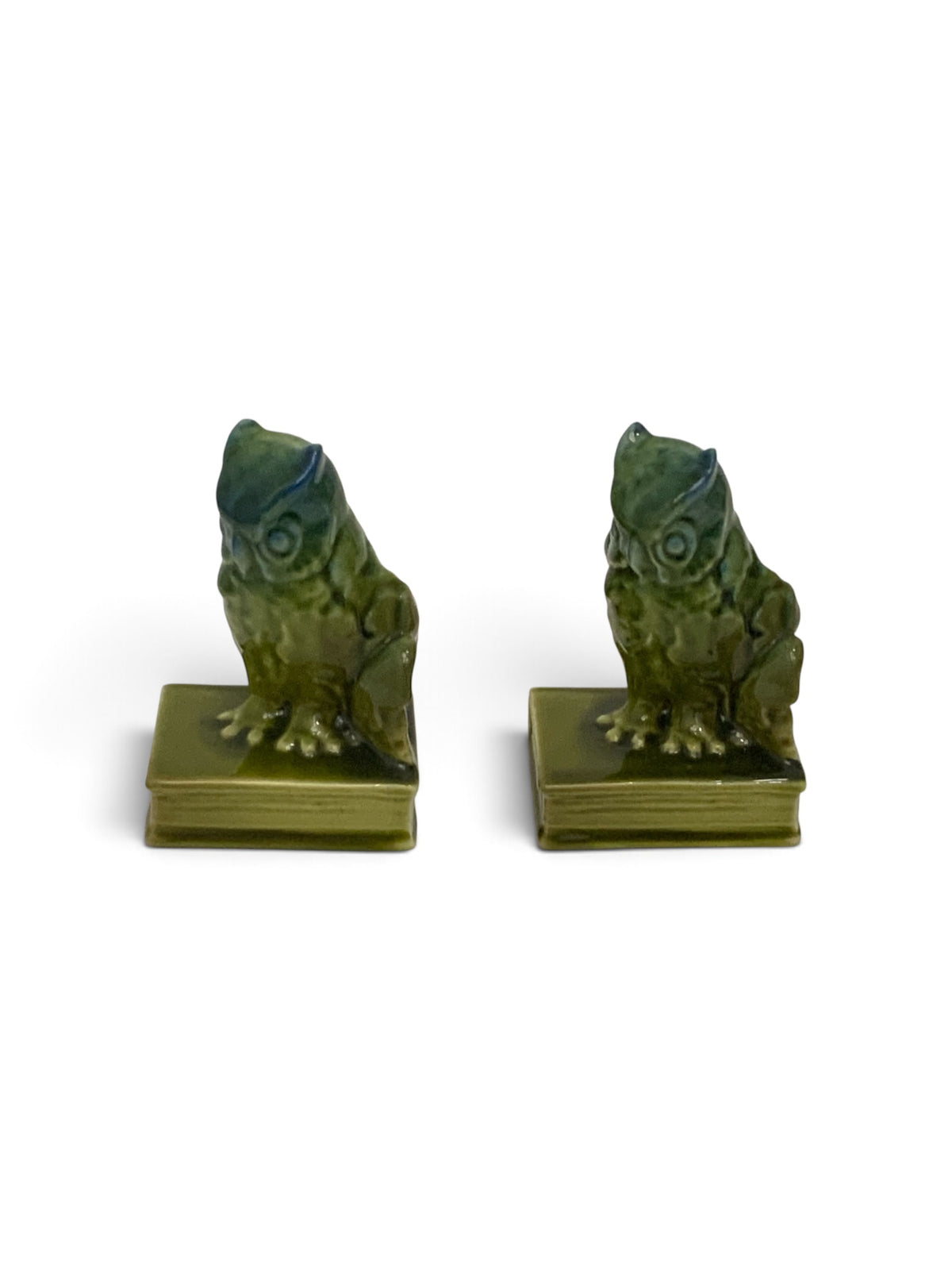 Antique Rookwood Pottery #2655 Owl Bookends Blue-Green High Glaze Made in USA 1927