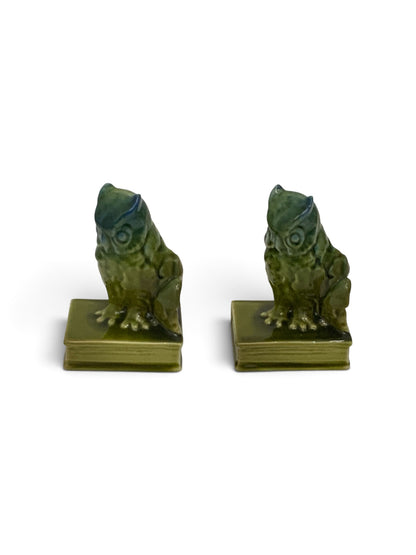 Antique Rookwood Pottery #2655 Owl Bookends Blue-Green High Glaze Made in USA 1927