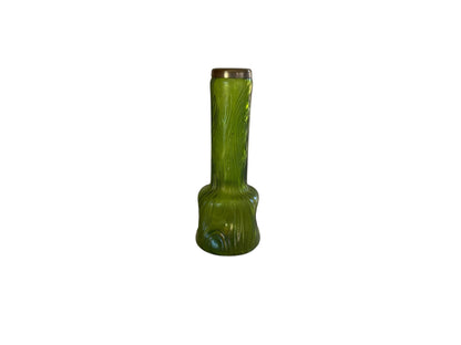 Antique Kralik / Franz Welz Bohemian Green Art Glass Vase Spiral Optic Base 7" Czech 1900-1920