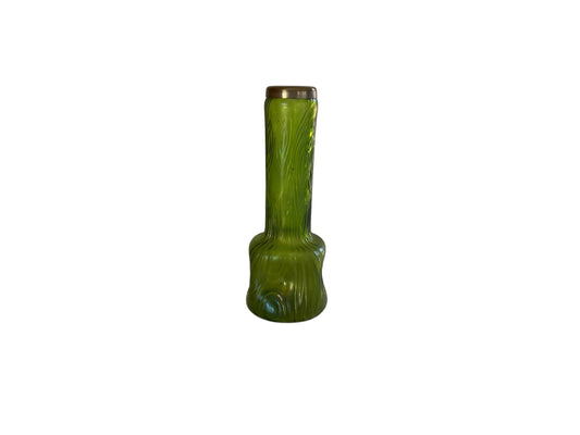 Antique Kralik / Franz Welz Bohemian Green Art Glass Vase Spiral Optic Base 7" Czech 1900-1920