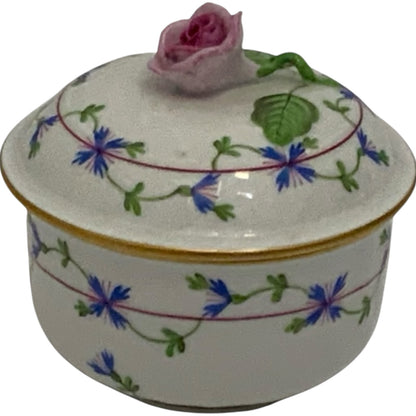Vintage Herend Blue Garland PBG Covered Sugar Bowl Bonbonniere Rose Finial Model 1162 Hungary c. 1980s