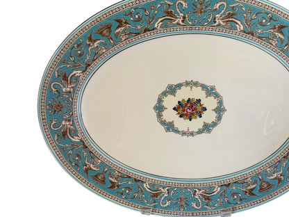 Vintage Wedgwood Florentine Turquoise 15.5” Oval Serving Platter W2714 Fruit Center England 1970s-1980s