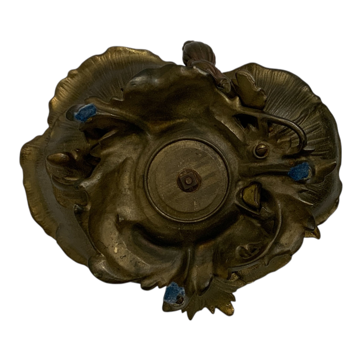 French Art Nouveau Cast Iron Figural Poppy Blossom Centerpiece with Resting Maiden c. 1900