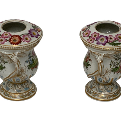 Antique Pair Edmé Samson Paris Chelsea-Style Porcelain Bird Potpourri Urns France c. 1885-1920