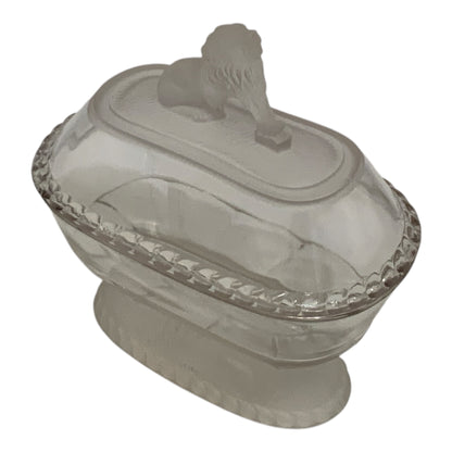 Antique Gillinder & Sons 8.5" Frosted Lion Oval Covered Glass Dish America c. 1876–1900