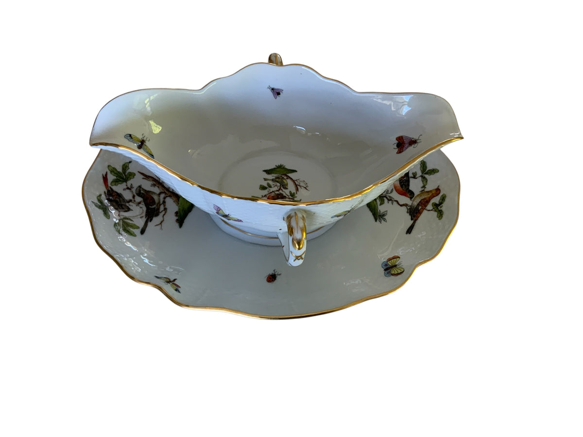 Herend Rothschild Bird Large Attached Gravy Boat Server Porcelain 222/RO Made in Hungary