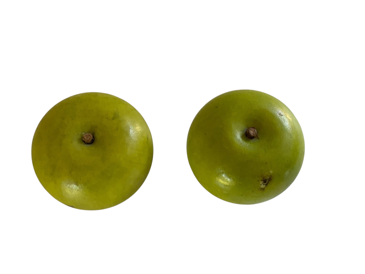 Pair Vintage Italian Alabaster Green Apples w/Wood Stem