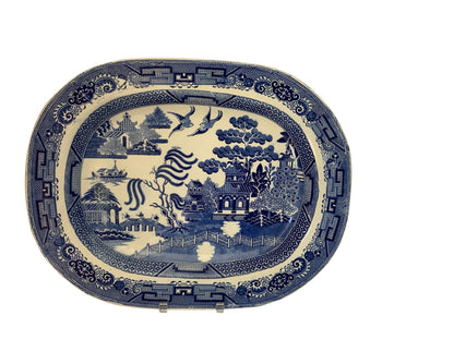 Antique Massive 19.5" Blue Willow Turkey Platter Unmarked Staffordshire English Transferware Flawless England 1830–1860