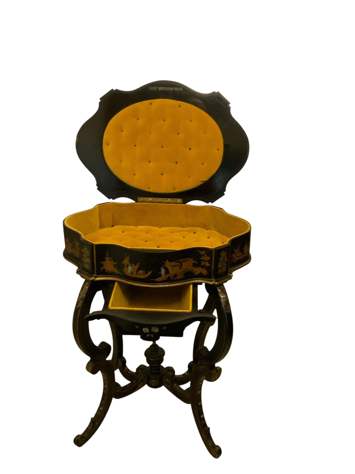 Antique Burgauté Black Lacquer & Mother-of-Pearl Sewing Table Circa 1850–1880