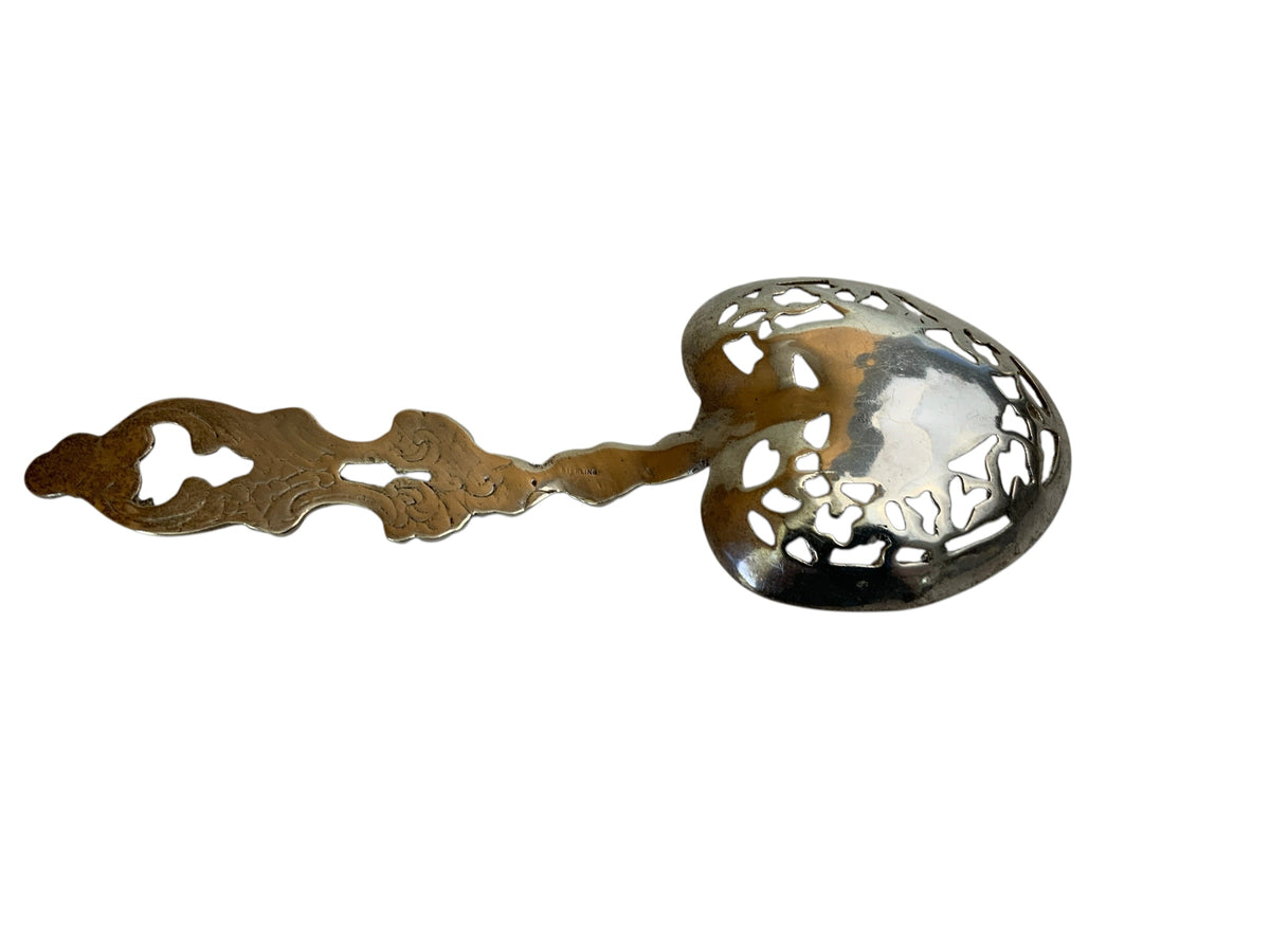 Vintage Sterling Silver Pierced Openwork Serving Spoon Rococo Revival Style USA 1950s-1960s