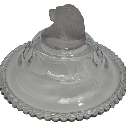 Antique Gillinder & Sons Frosted Lion Pattern 12" Covered Glass Compote, America c. 1876–1900