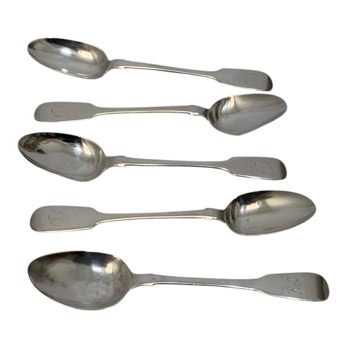 Set of 5 Antique English Georgian Sterling Silver Fiddle Pattern Spoons – Monogrammed