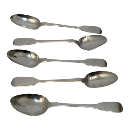 Set of 5 Antique English Georgian Sterling Silver Fiddle Pattern Spoons – Monogrammed