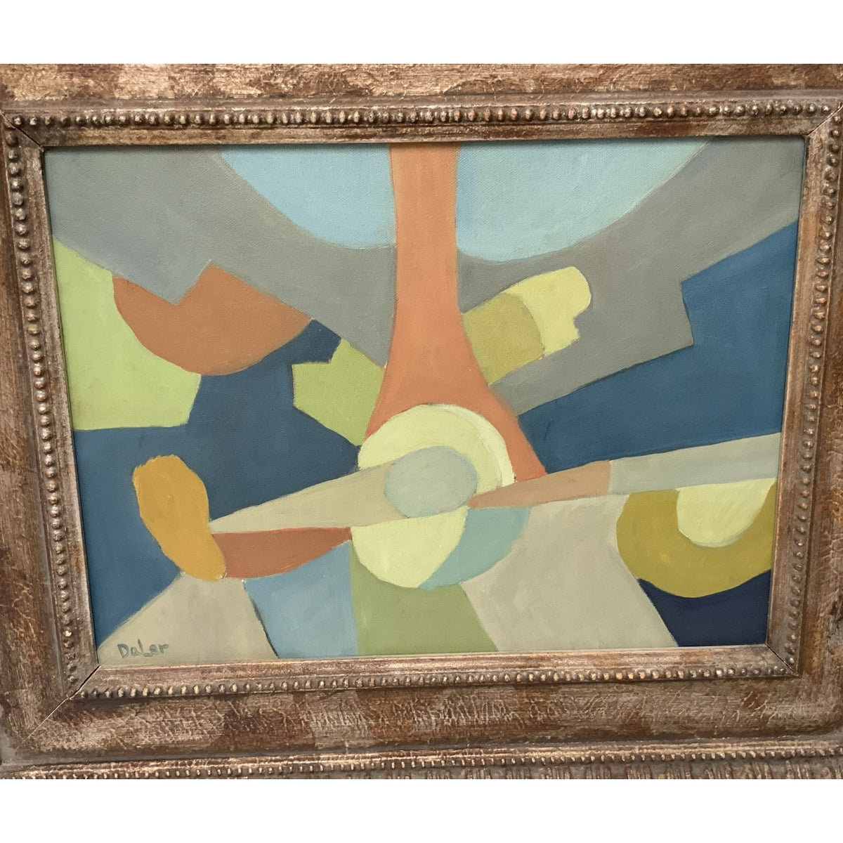 Mid-Century Modern Cubist Abstract Still Life Painting on Canvas Signed “Daler” USA c. 1945–1965
