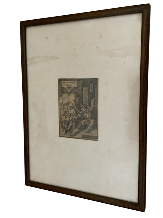 Antique Heinrich Aldegrever (1502-1558) Engraving Judge Herkinbald Stabbing His Nephew Germany 1553