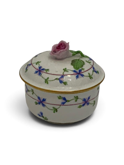 Vintage Herend Blue Garland PBG Covered Sugar Bowl Bonbonniere Rose Finial Model 1162 Hungary c. 1980s