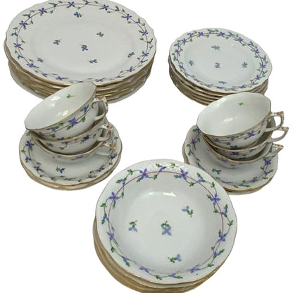Herend Blue Garland (PBG) 30-Piece Porcelain Dinnerware Set Complete Service for 6 Hungary c. 1980s