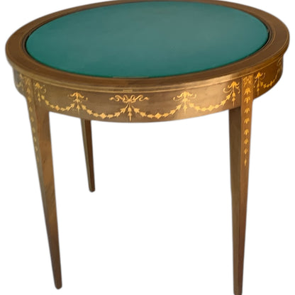 Antique Rare English Sheraton Revival Mahogany & Marquetry Circular Pivoting-Center Games Table 19th Century